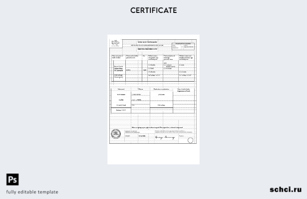 цифровая загрузка шаблона свидетельства о рождении Австралии, Нового Южного Уэль